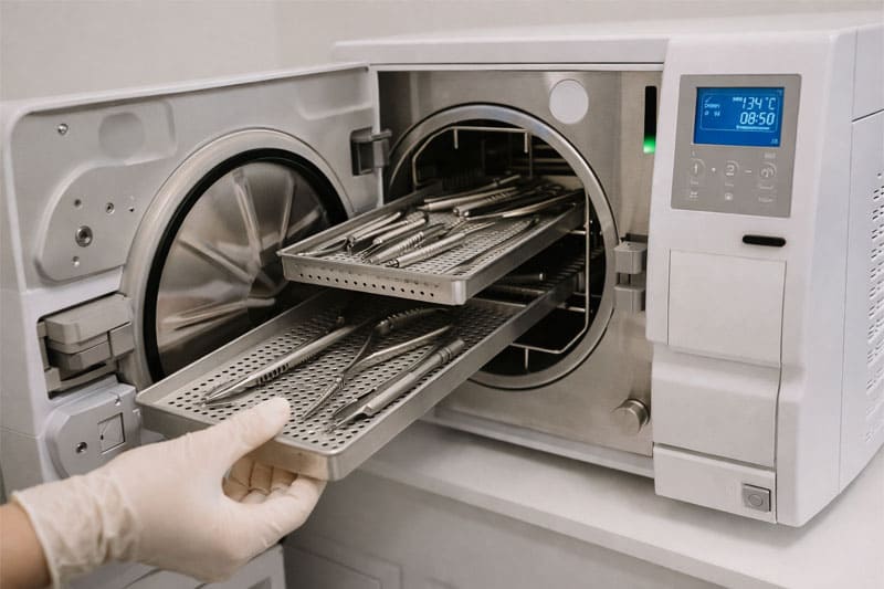 Equipamento de autoclave utilizado pela Josy Podologia para garantir 100% de esterilização dos instrumentais.
