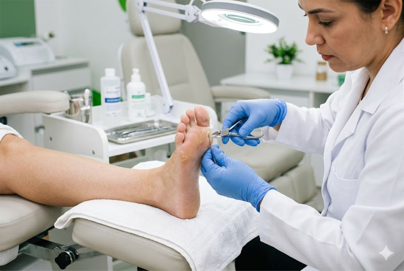 Remoção de calosidades em clínica de podologia em Guarulhos.